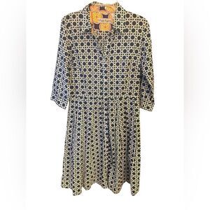 Dizzy Lizzie Sz L Blue White Cotton Classic Shirt Pocket Collar Dress